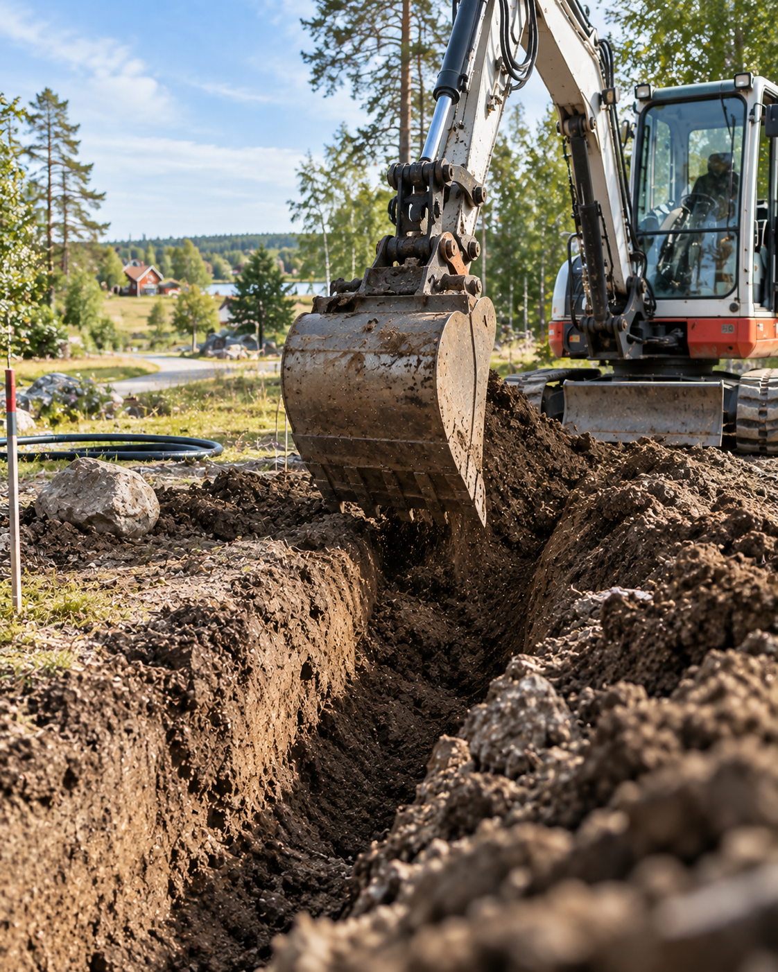 Grävning av fiberkabel i Norrtälje