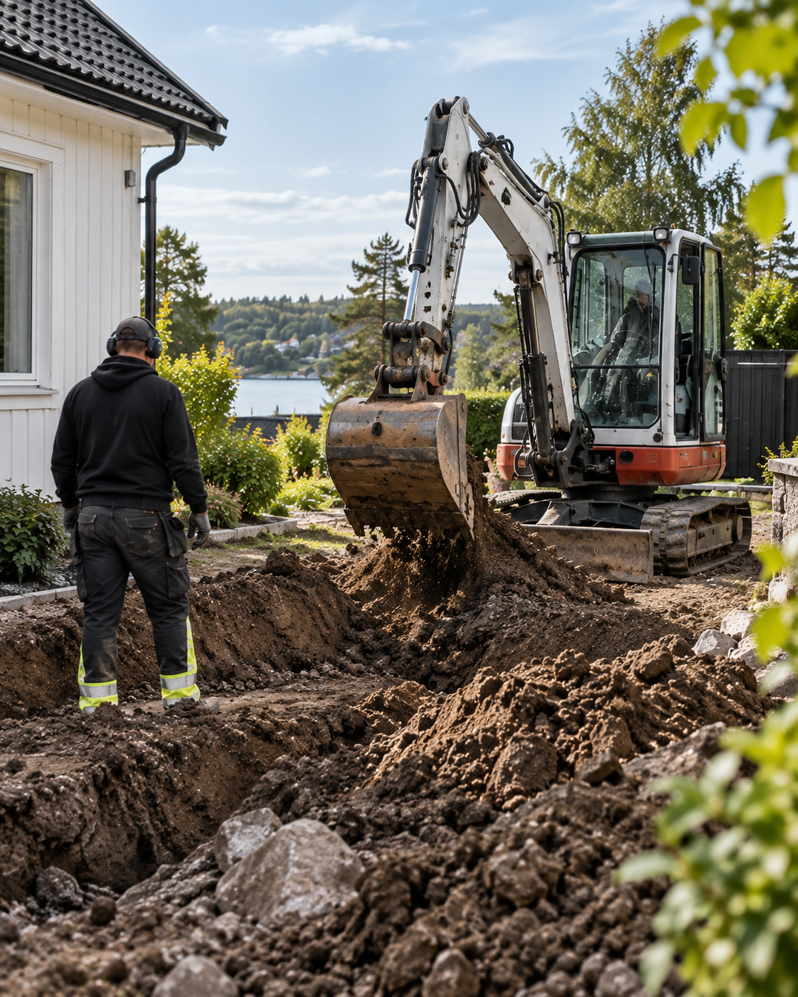 Grävning på villatomt i Norrtälje